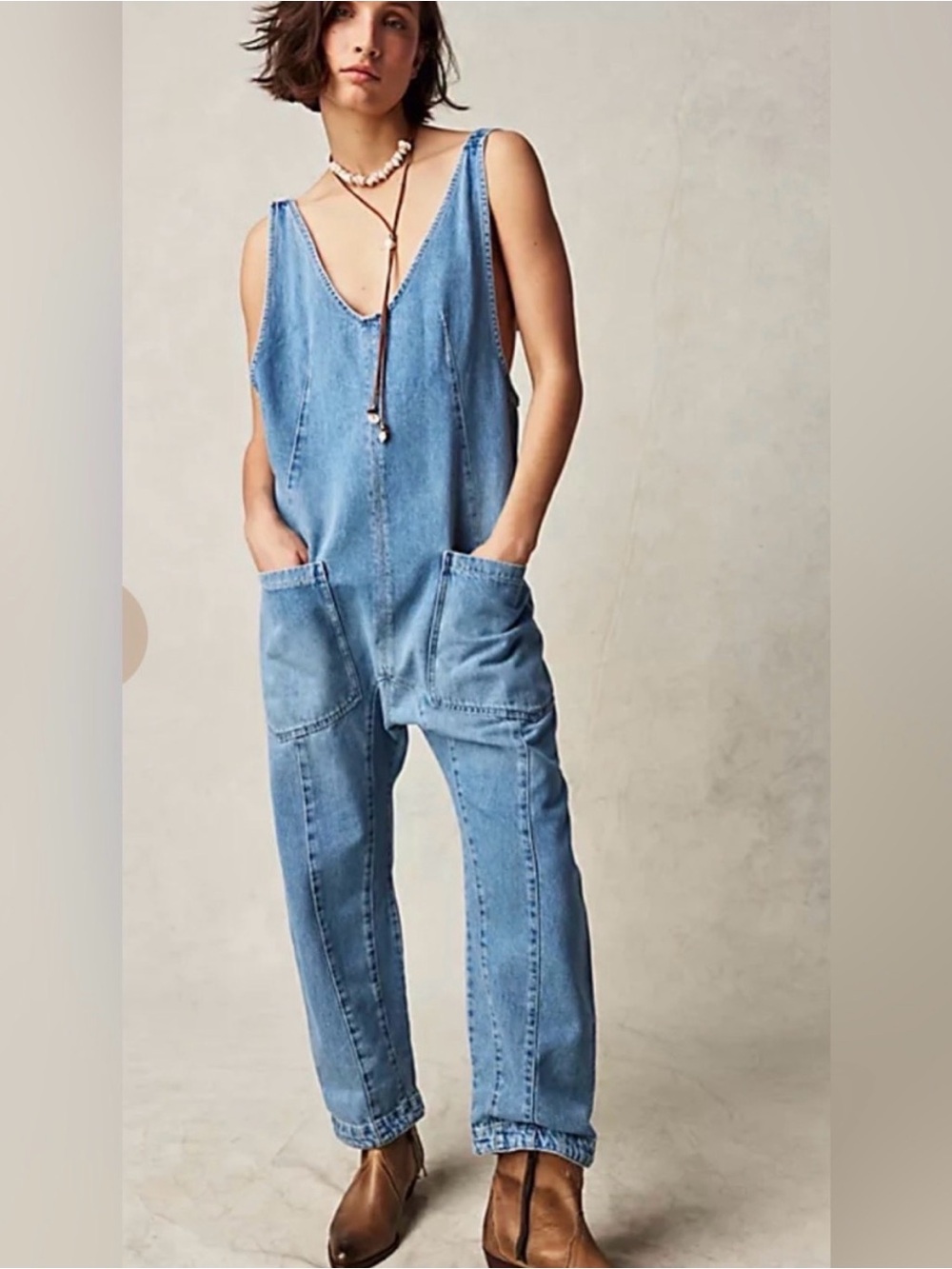 NWT Free People High Roller Jumpsuit (medium blue, XL)